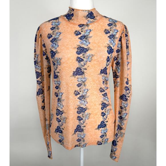 Free People Amber Sheer Floral Long Sleeve Top Size Large - Picture 2 of 12
